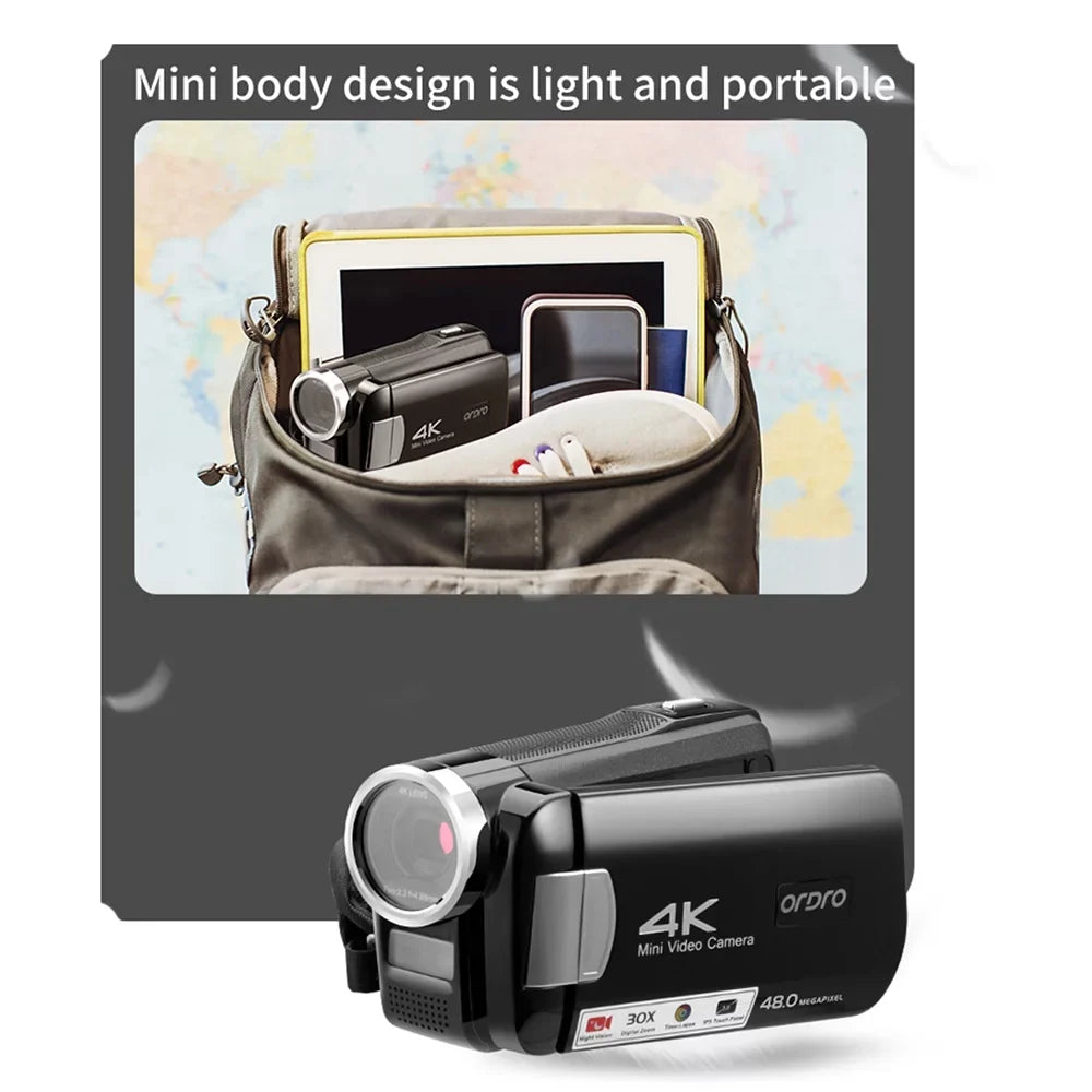 Vision Inch 48MP Camcorder Digital IPS Digital Carry AC2 Video Remote 30X with 4K DV 3.0 Night Bag Zoom IR Touchscreen Recorder Andoer Battery Control
