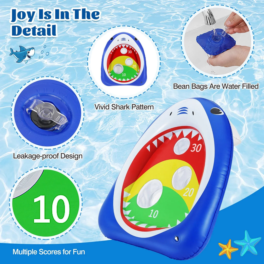 Toss Toys Toy MoKo Inflatable Adults with Blue 8 Summer Games Pool Family Shark Kids Party for Ring Carnival, Floating Sandbag, Water