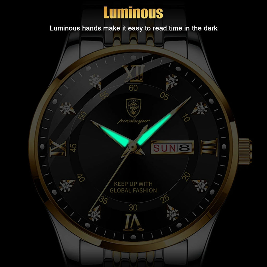 Steel Waterproof Relojes Watch Men's Stainless Quartz De Classic Hombre Luminous