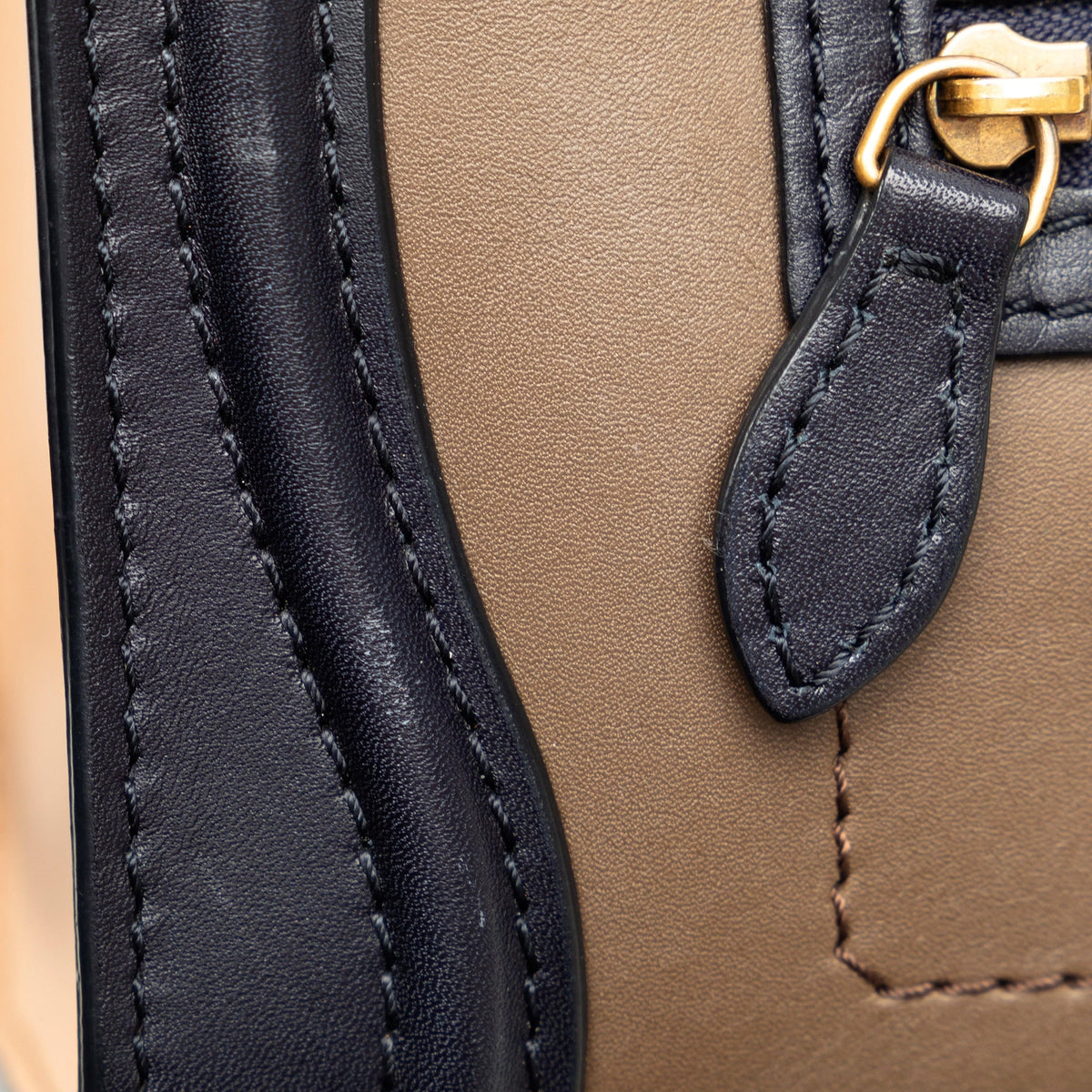 Tote (Good) Satchel Tricolor Luggage Unisex Calf Celine Authenticated Leather Brown Nano Pre-Owned