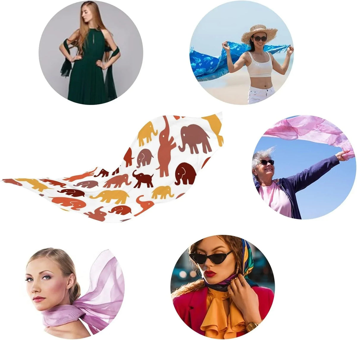 Girls Hyjoy Cute Wrap Silk Long Scarf Scarves Elephants Shawl Neck Lightweight On Women for White