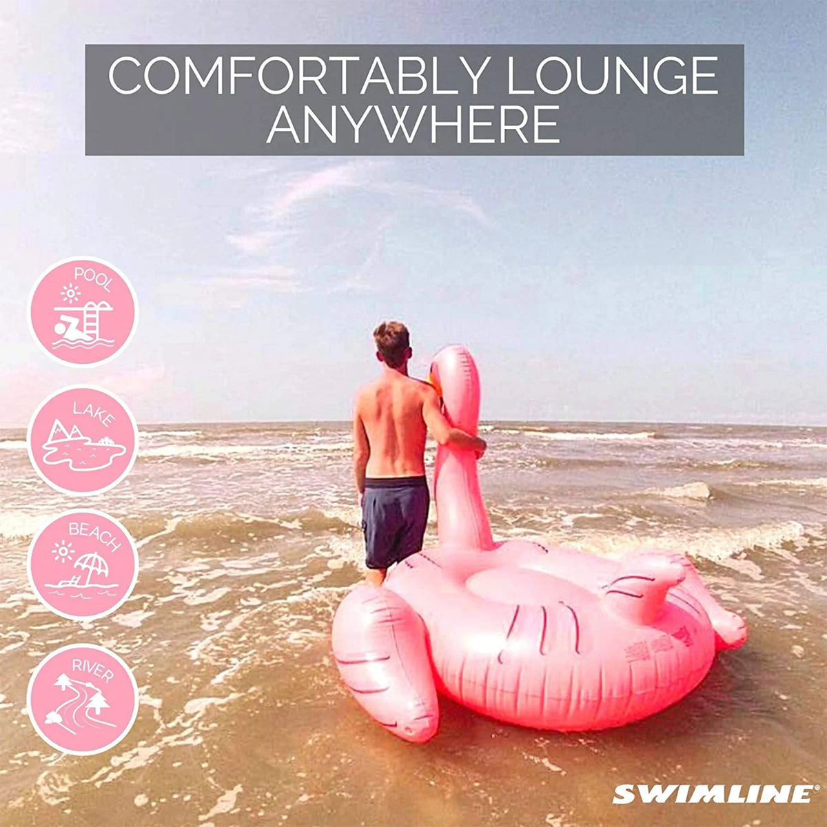 Big Swimming SWIMLINE Large Flamingo Float Lounge Wings Lounge Blow 90627 Party Beach Kids Rideable Stable Floatie Legs Pool Decoration Tube ORIGINAL Raft Up Summer Toys Ride-On Inflatable Giant W/
