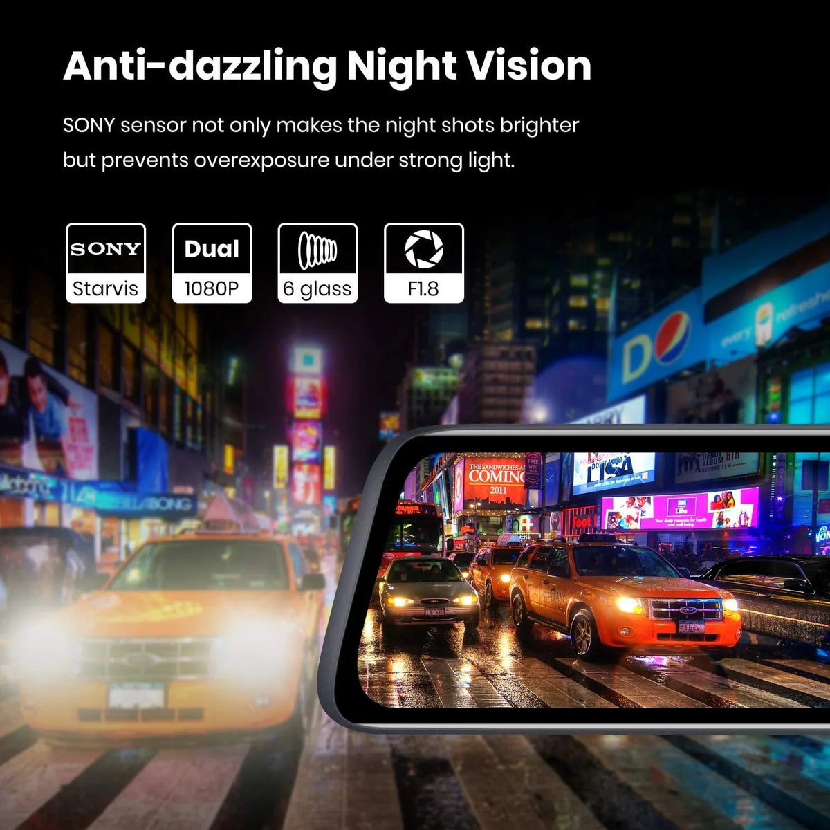 9.35'' Mirror 1080P Camera, Super Touch Screen Vision Backup AUTO-VOX View Rear Night Camera Full V5 Laminated Dual Ultrathin