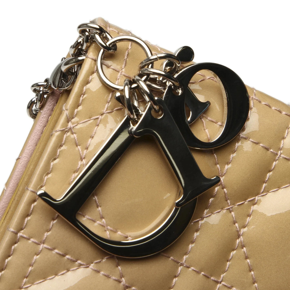 Cannage Wallet Pre-Owned Crossbody Patent on Authenticated Leather (Good) Brown Chain Women Dior Bag