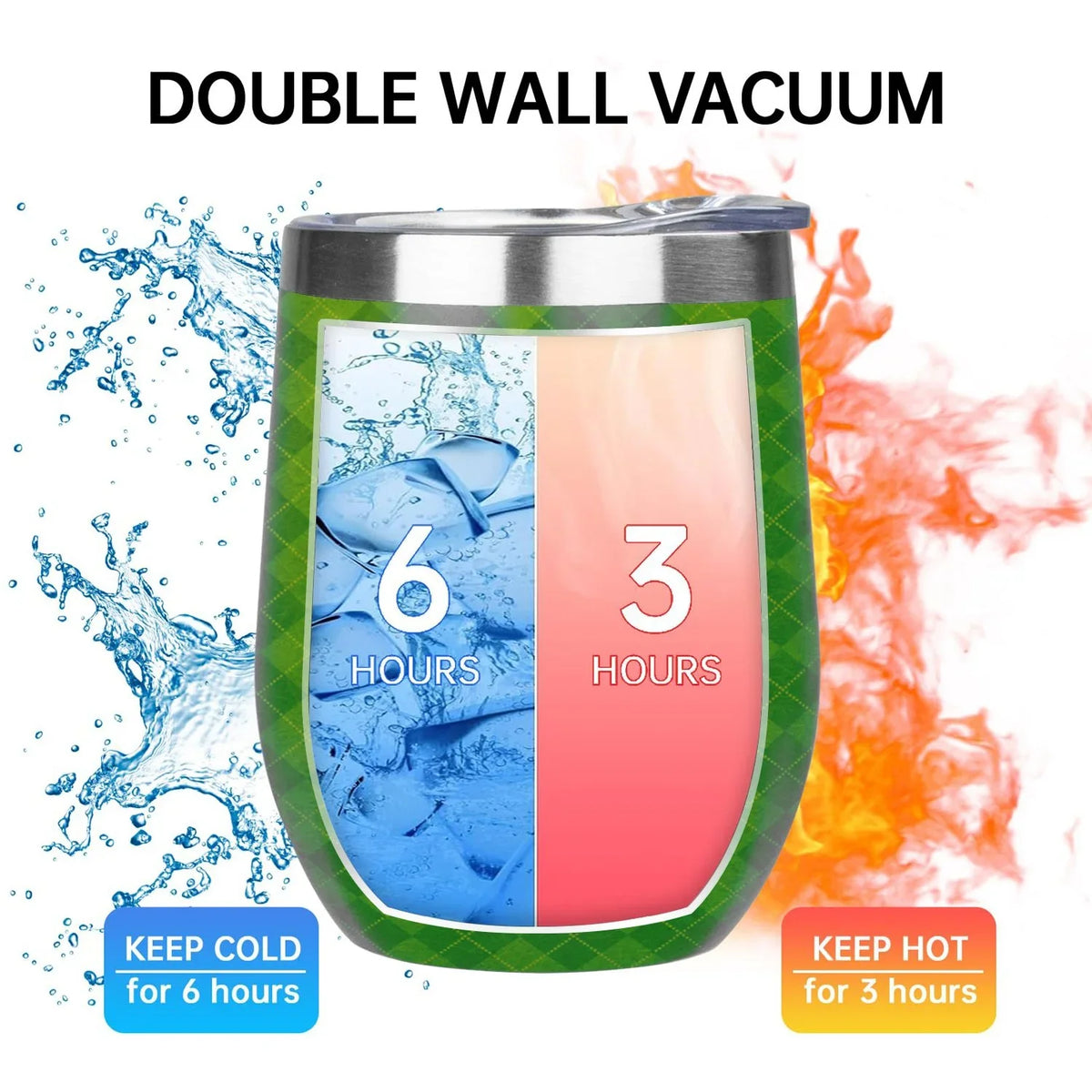 Insulation Tumbler with Cup Cups, Argyle Cup Lid, Layer Background Textured Double Big Green Cup 304 Wine Belly U Insulated Steel Shape Vacuum Hidove Eggshell Stainless 12oz Cups