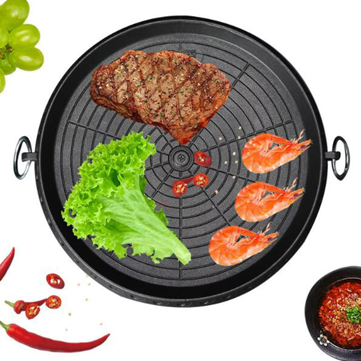 Outdoor Grill Smokeless Camping BBQ Pan Picnic Tray Portable Induction Household Indoor Lightweight Frying