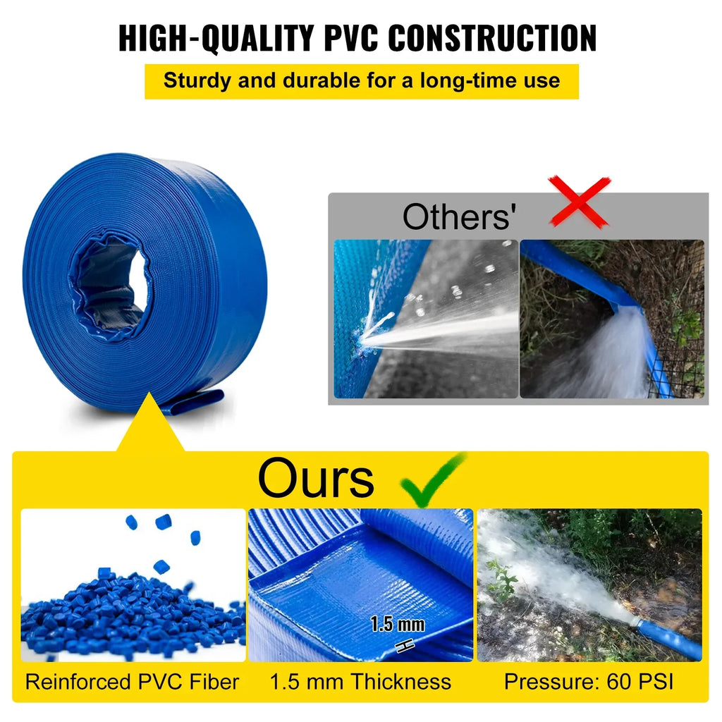Ideal Burst-proof, BENTISM & Discharge Weather-proof PVC with & Fabric Lay Drain Heavy Clamps, Hose Hose, Water Transfer for Flat Backwash Duty Swimming 3" x 105', Pool Hose,