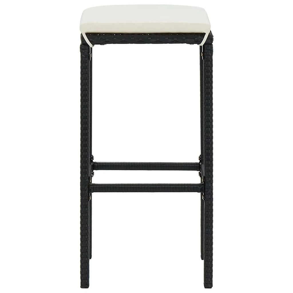 Rattan Patio Dining and Backyard, Black Table Cushioned Outdoor Terrace, Stool 4 Storage for Poly Set Pub, Garden Bar Chairs Set Shelf with Anself Bistro, Piece 5