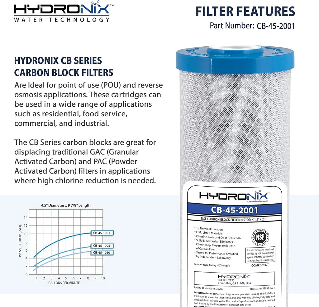 Hydronix Replacement 20-inch 4.5-inch Water x Filter CB-45-2001 Carbon 1 Micron