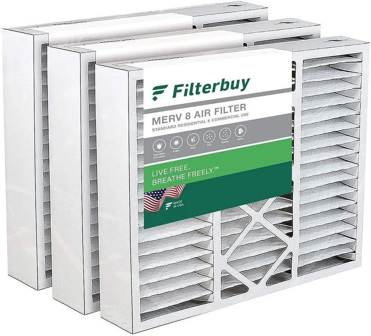 Filterbuy Air AC Furnace (3-Pack) for 8 Filters Amana Pleated HVAC Goodman MERV 22x24x5 and