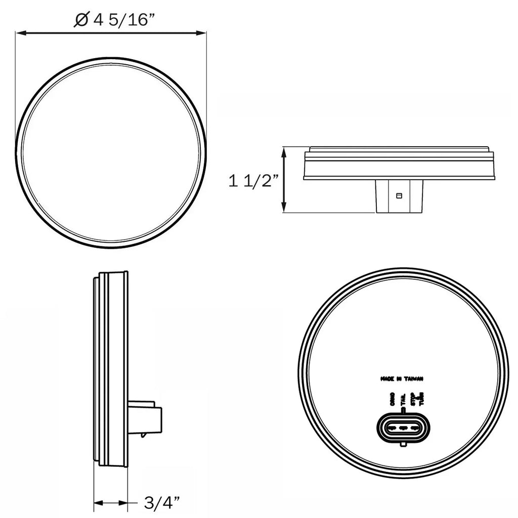 Optronics With Light Round Diode 4" Tail 7 STL13RMB WeatherTight Turn Stop Red 3 LED Pin