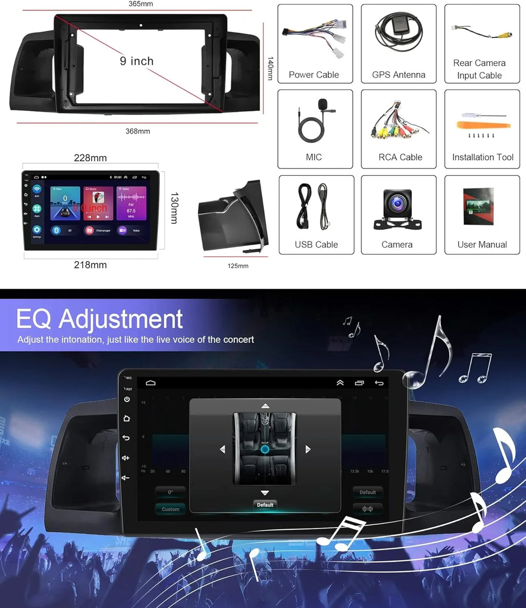 Corolla USB Android SWC Bluetooth 1G+32G Car RCA Wireless Toyota Radio Screen Camera with Stereo THONZER ex + Backup Carplay, 2007-2012 WiFi for 9 Car Link GPS Touch Mirror FM Inch Rimoody