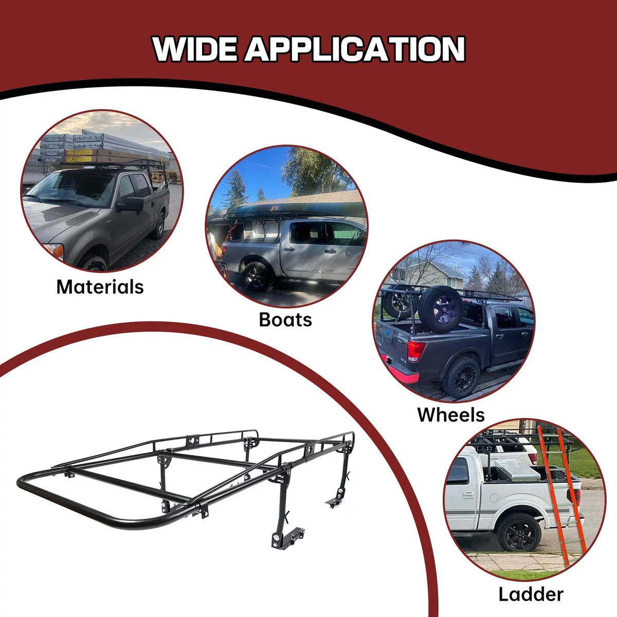 1000 LBS Truck Lumber Universal Cab Ladder Rack Bar 60 Adjustable Over-Cab Bed Pickup Kayak Contractors Kojem Rack Side Long Inch