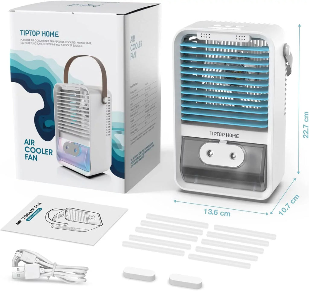 Brano AC Cooler Fan Mini Air Misting Speed Fan with Air Rechargeable, AC Personal Fan Conditioners USB Conditioner , Portable Fan, , Desk Portable Air Blue 3 Portable