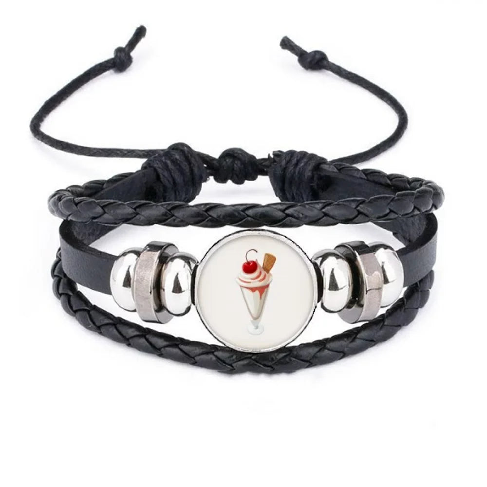 Braided Sweet Cup Ice Woven Leather Wristband Bracelet Cherry Conical Rope