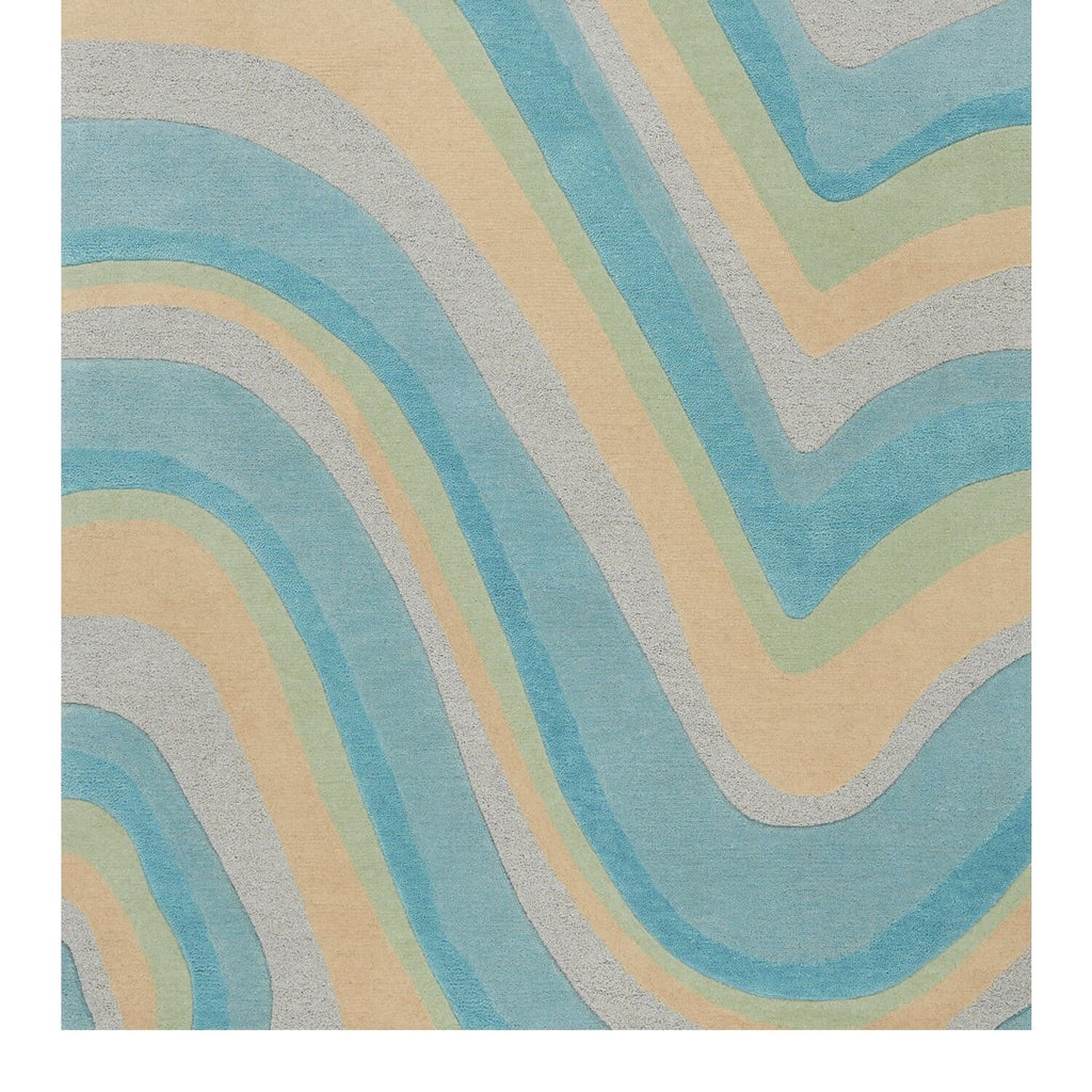 '- Blue Hand Tufted Beige x 12'3" Ocean Runner Waves Abstract Rug 8' 9'3" HomeRoots