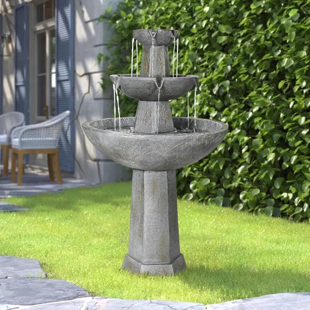 Porch Garden Waterfall 43.3in Freestanding Bath Fountain, for Lawn Backyard 3 H Decor Tier Bird Home with Patio Fountain Outdoor Deck