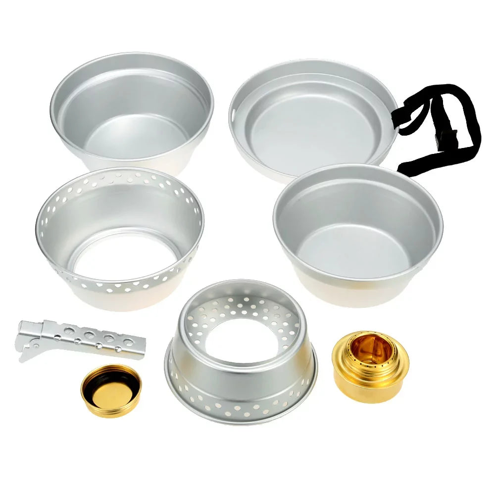 Set Cooking BBQ Stand Stove for Camping Yabuy Picnic Hiking Backpacking Gripper with Pan Pot Mess with Portable Spirit Kit Cookware