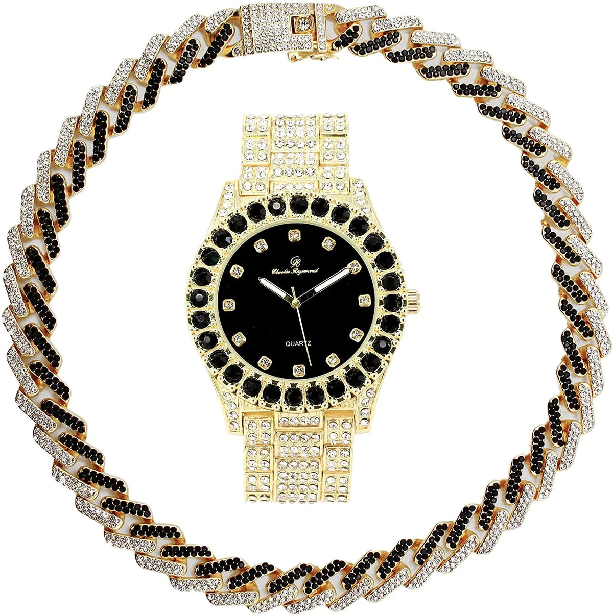 Necklace Band Watch Trim Rolly Blast! Zig Sets(ST10327DX Sets Hop Necklace ZZ Out Black Out on Ice Bling'ed with Zag Charles Matching Looks Bling'ed Gold and Raymond - Hip Ice - on with