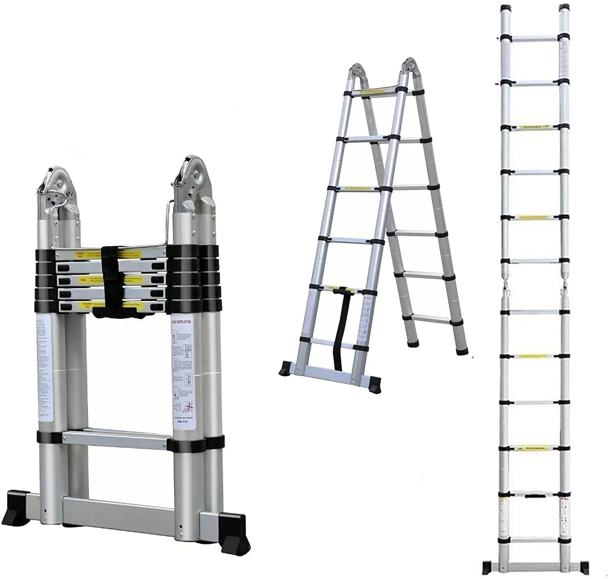 Folding Extension Ladder Multi-Purpose Aluminum 12.5FT/3.8M Ladder Dayplus Telescoping Portable A-Frame