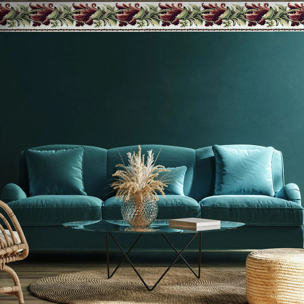 Border Red Un-pasted Green, - L 15' Twist W x 6.7" Designer TRIMZ - Laurel Wallpaper