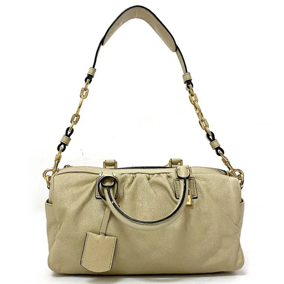 Pre-Owned Champagne Boston (Good) Gold Loewe Handbag Leather LOEWE 2way Lame Anagram Women's