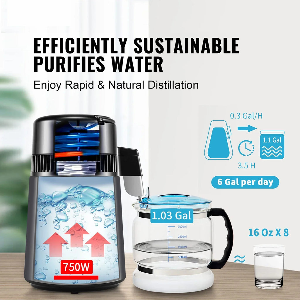 Steel Purifier Water Machine SKYSHALO Distiller 4L Countertop Interior Stainless