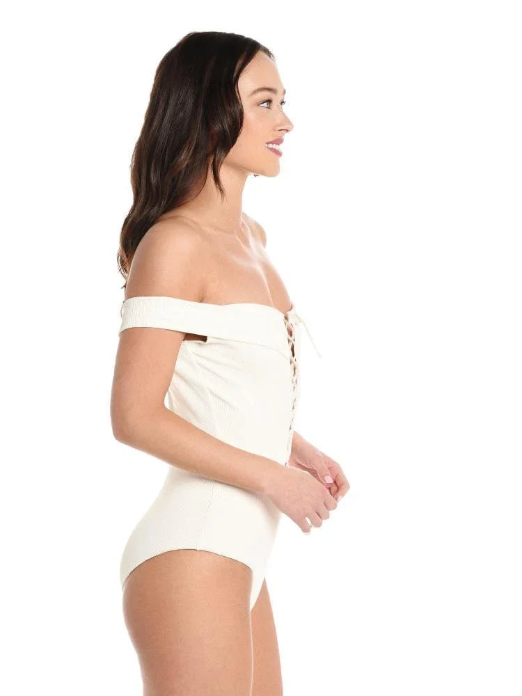 L*Space 6 Anja Piece Swimsuit, Bandeau Lace-Up One US CREAM
