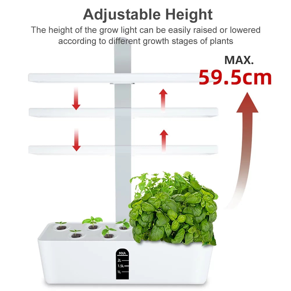 9 LED with Hydroponics Kitchen 15W for Home Height Automatic Timing Adjustable Indoor Office Lights Tank Garden Smart Kit Smart 2L Grow Water Pump Growing Water System Pods