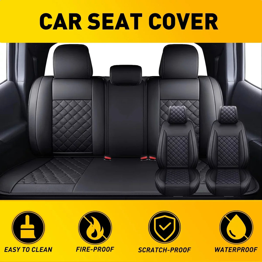 Black) Tacoma Waterproof Cab Crew Full (Full Toyota Covers With for Leather Fit Car 2007-2023 Seat Set, Set