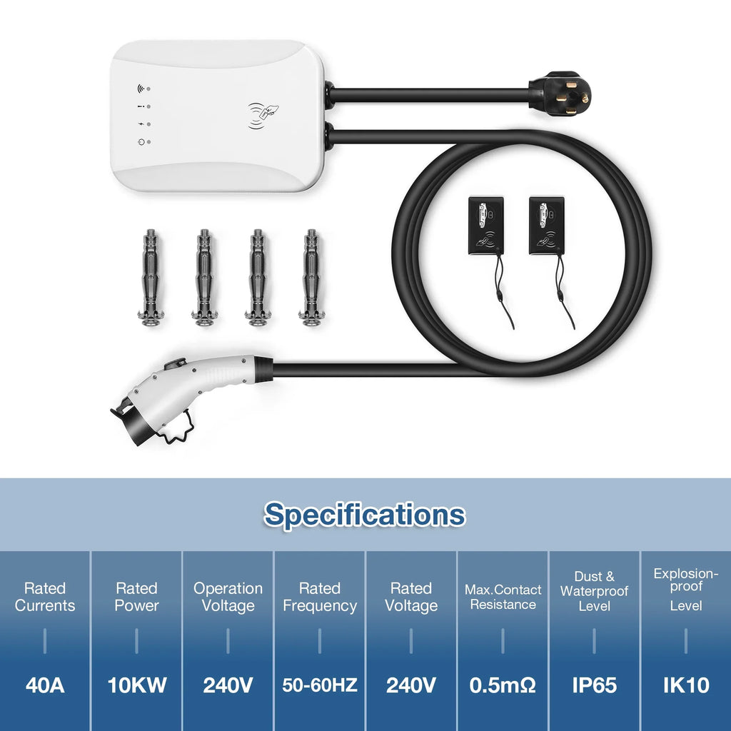 Volt EV Car Portable Amp, Standard SAE Station (40 Charging Indoor/Outdoor ) NEMA 14-50 J1772 NEMA Vehicle ft Level 25 Charger Charging Charger with 2 Plug Cable, 240 Electric 14-50