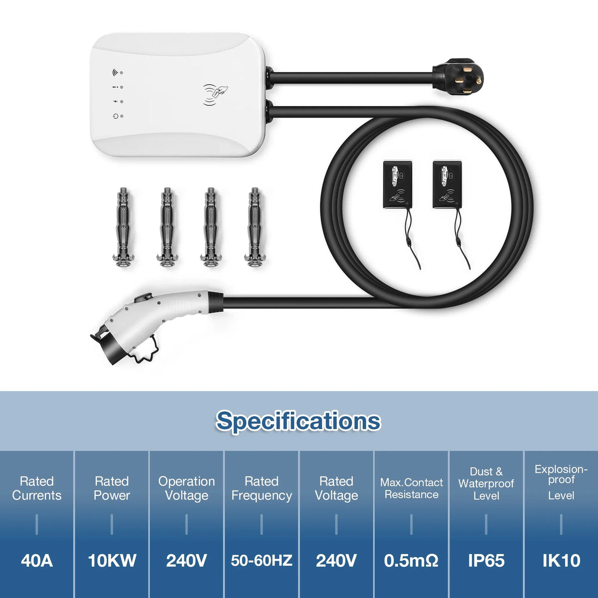 Volt EV Car Portable Amp, Standard SAE Station (40 Charging Indoor/Outdoor ) NEMA 14-50 J1772 NEMA Vehicle ft Level 25 Charger Charging Charger with 2 Plug Cable, 240 Electric 14-50