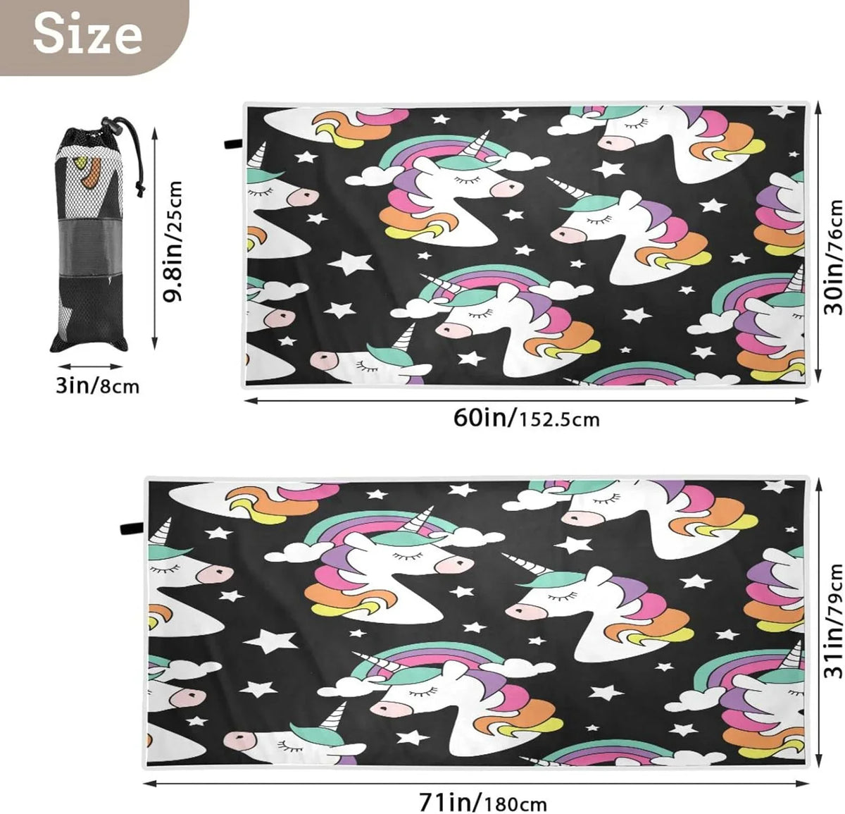 Holiday（248） Oversized Towels Super Travel Quick Bestwell - Dry for Unicorn Compact - Towel Beach Print Absorbent Towel Camping Swimming Lightweight