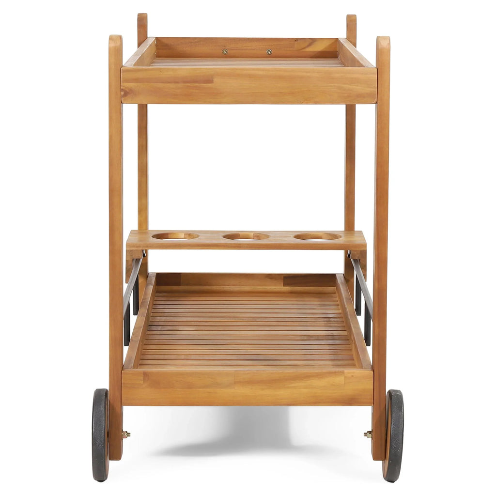 and Bottle with Bar Cart Bonneau GDF Studio 2 Holders, Teak Acacia Tiered Outdoor Black Wood