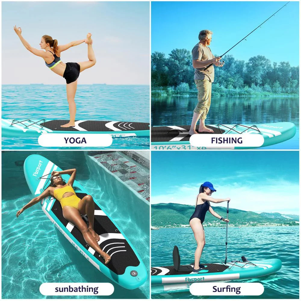 Stand 10 Non-Slip with Inflatable Paddle Green Standing Ft. Bag, Carry Brushed Stance, Board up FBsport Wide Boat, Complete Control, Thickening Deck, and Surf Accessories