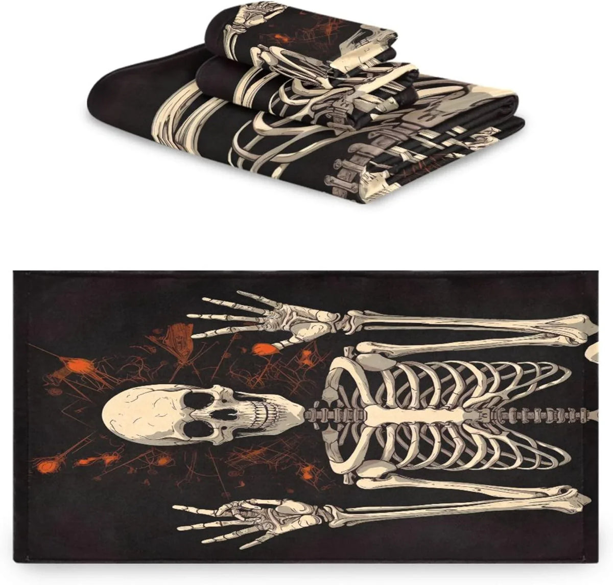 Gift 3-Piece Decorative Skeleton Washcloth Towels Soft Hotel Towel Pool Gym Beach Washcloth Absorbent Towel Bath Bathroom Hand Swimming Bathroom Towel Halloween Coolnut for Set