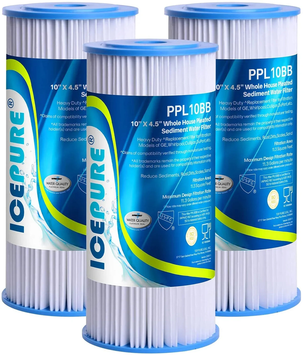 Water, DuPont Culligan of for Pleated WFHDC3001, 10" x 4.5" GE FXHSC, GXWH40L, Replacement 3 Well Sediment House Filter W50PEHD, Whole Pack Pentek R50-BB, R50-BBSA, GXWH35F, for Water