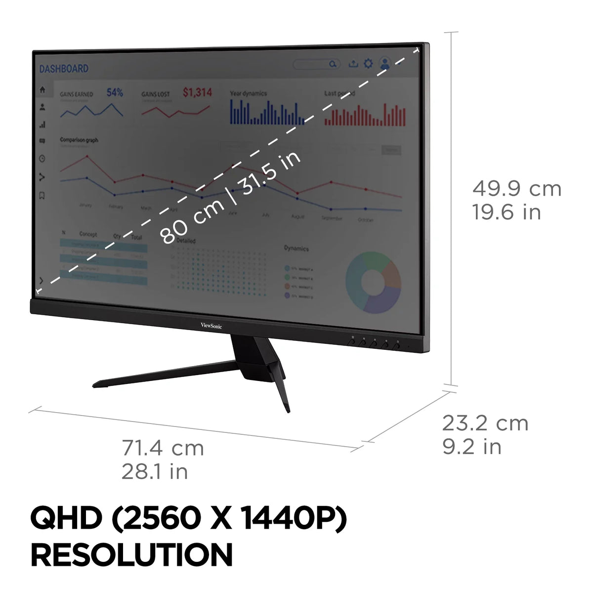 Inch with IPS Eye Bezels, HDR10 65W VX3267U-2K Monitor ViewSonic C, Input and DP 1440p USB Care, HDMI, 32 Support, Content Ultra-Thin