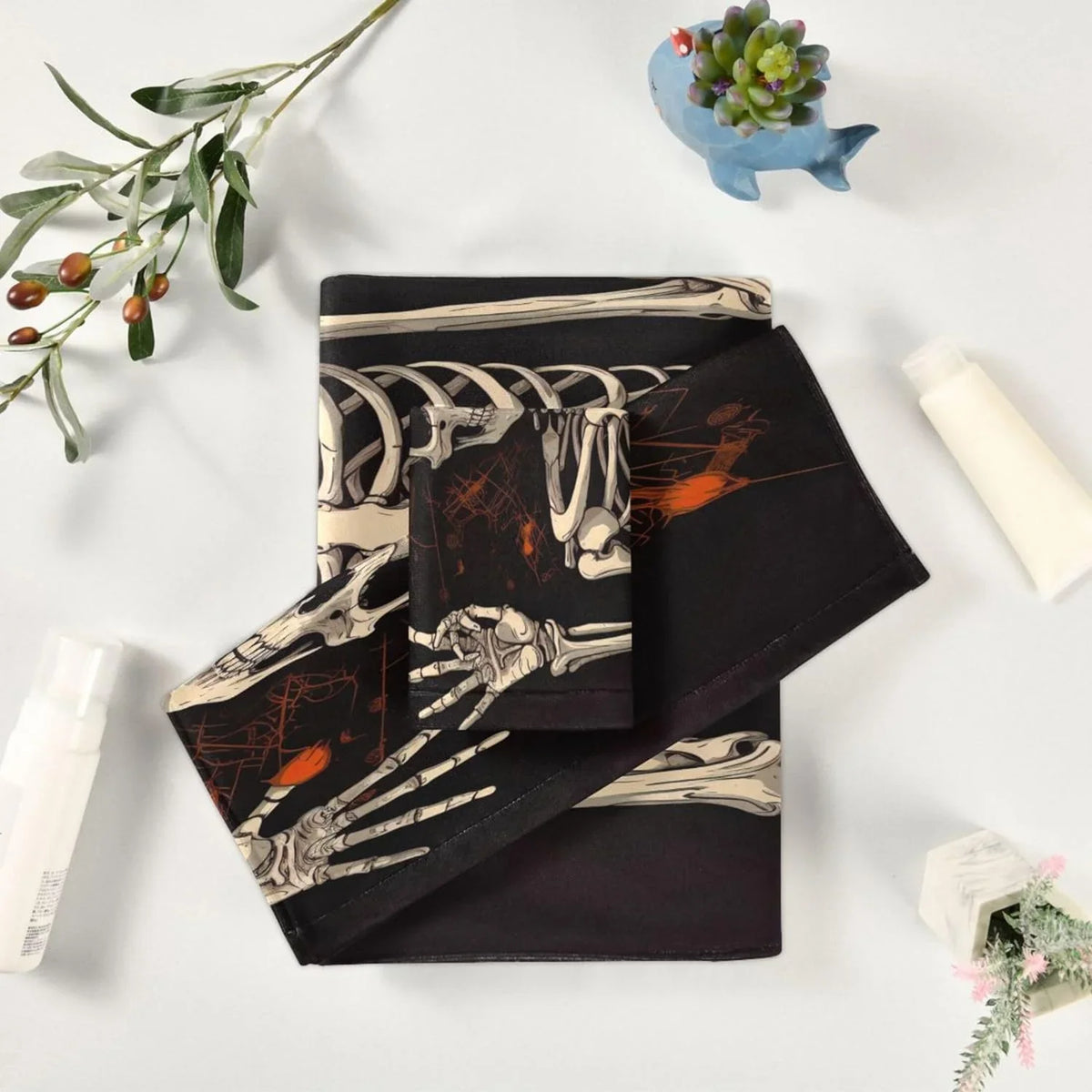 Gift 3-Piece Decorative Skeleton Washcloth Towels Soft Hotel Towel Pool Gym Beach Washcloth Absorbent Towel Bath Bathroom Hand Swimming Bathroom Towel Halloween Coolnut for Set