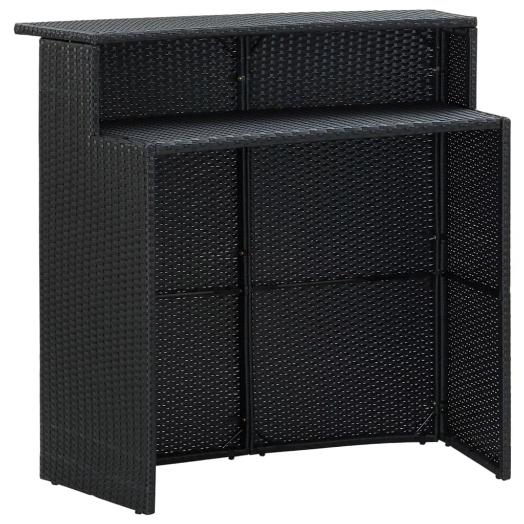Rattan Patio Dining and Backyard, Black Table Cushioned Outdoor Terrace, Stool 4 Storage for Poly Set Pub, Garden Bar Chairs Set Shelf with Anself Bistro, Piece 5