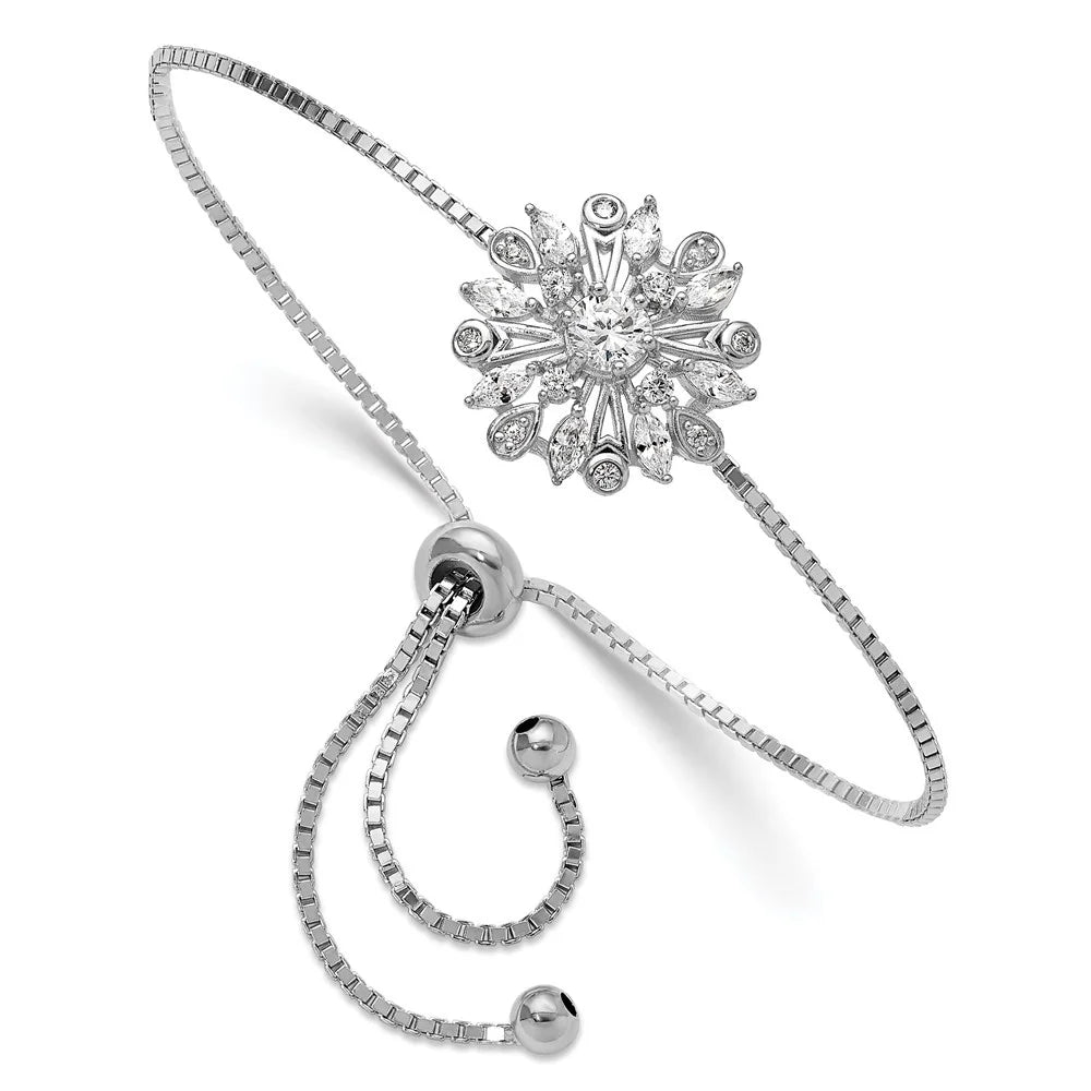 Sterling Auriga Women for CZ Bracelet Adjustable Silver Floral Rhodium-plated Bolo 925