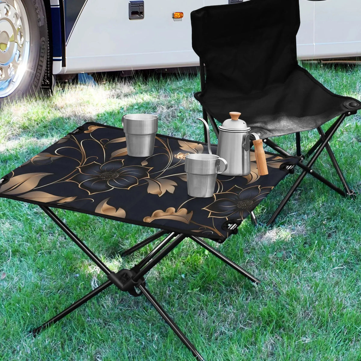 Bag Folding BBQ Beach Flower Storage Fishing Table Travel Camping for with on Portable Picnic Table Compact Black Outdoor Table