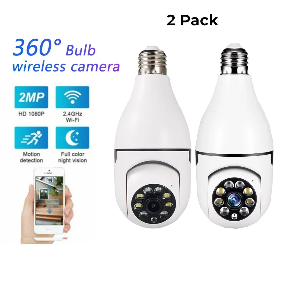 5GHz Surveillance Audio Panoramic Night Motion 360 Two E27 Pack) (2 JahyShow with Detection, Bulb Wireless Home Camera, Viewing, View 1080P Cameras Way Degree Lens, Vision, Light CCTV Remote