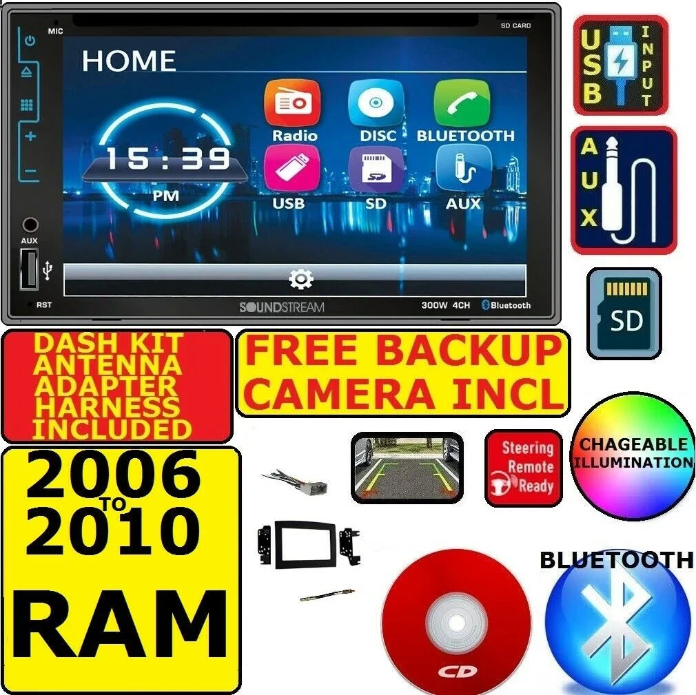 06 08 DOUBLE CD STEREO RADIO BLUETOOTH USB DVD CAR 10 TOUCHSCREEN 07 RAM 09 DIN