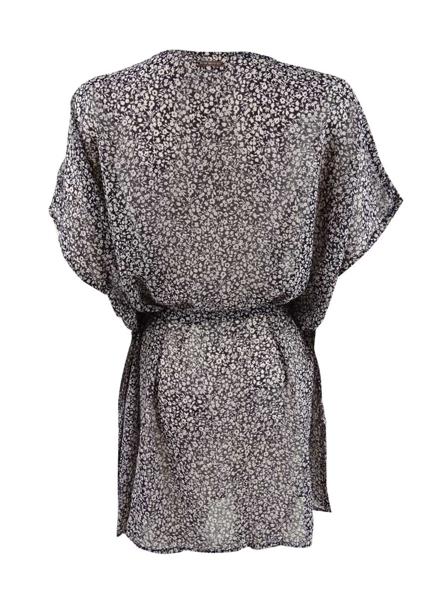 Cover-Up Belted Black) Kors V-Neck (S, Swim Michael Women's Caftan Michael Top