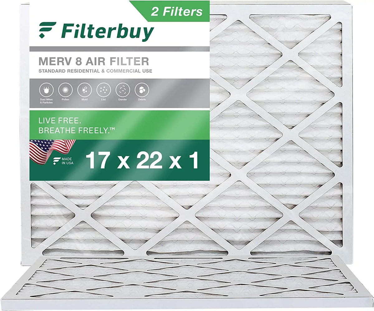 AC Furnace Filters HVAC 8 Air 17x22x1 (2-Pack) Filterbuy Pleated MERV