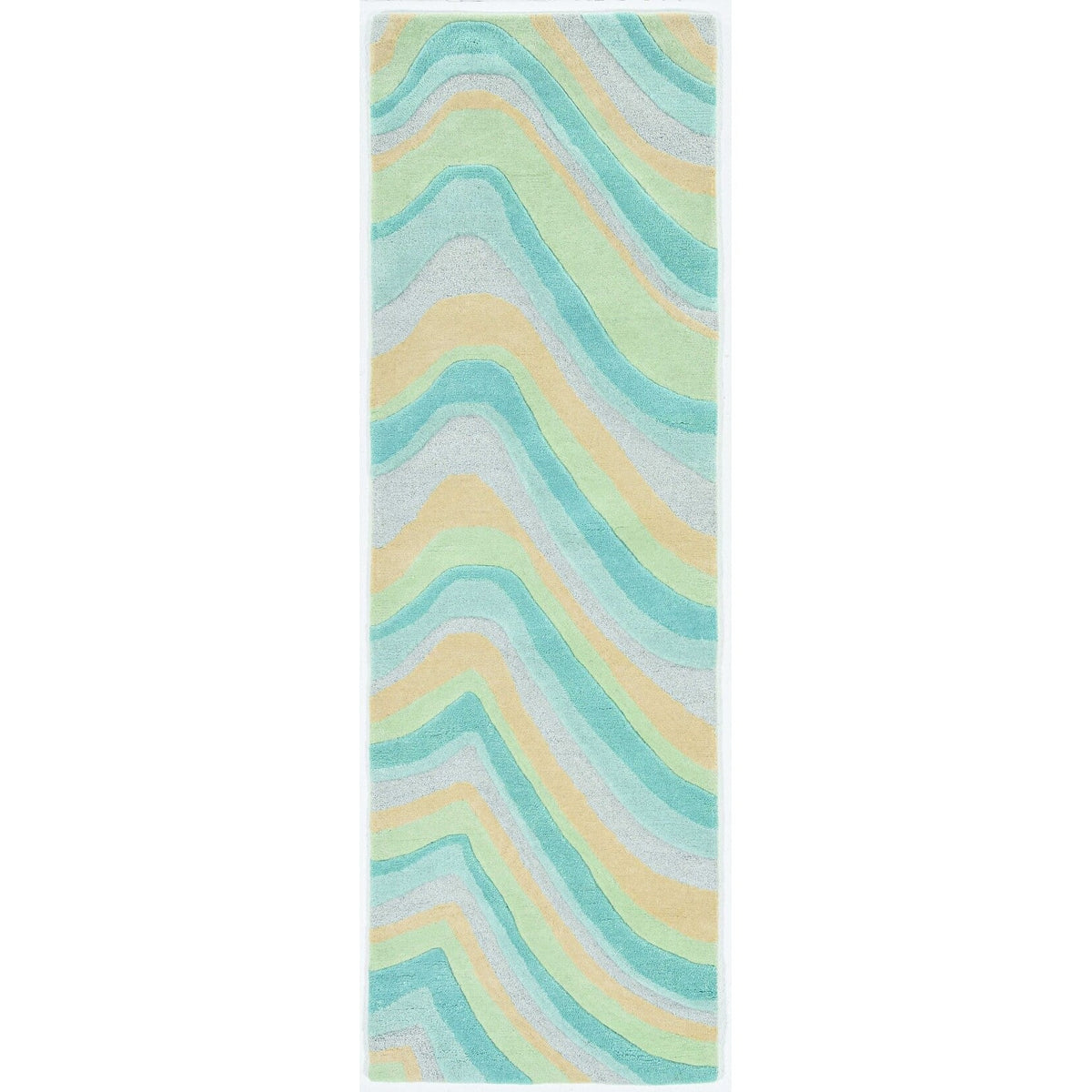 '- Blue Hand Tufted Beige x 12'3" Ocean Runner Waves Abstract Rug 8' 9'3" HomeRoots