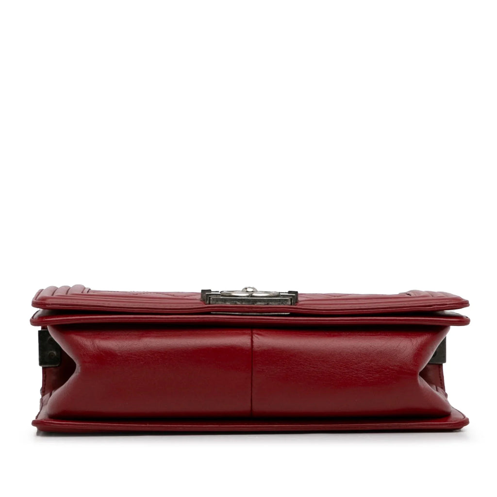 Boy Medium (Good) Bag Authenticated Crossbody Red Bag Pre-Owned Chanel Unisex Flap Leather Lambskin