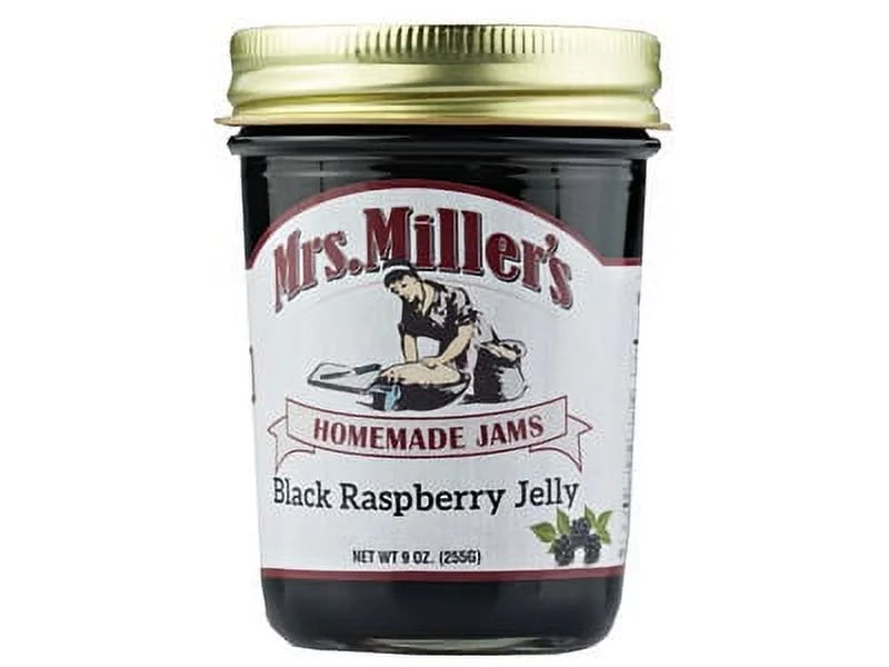 Raspberry (12-9 Mrs. Oz. Homemade Miller's Jelly Black Jars)