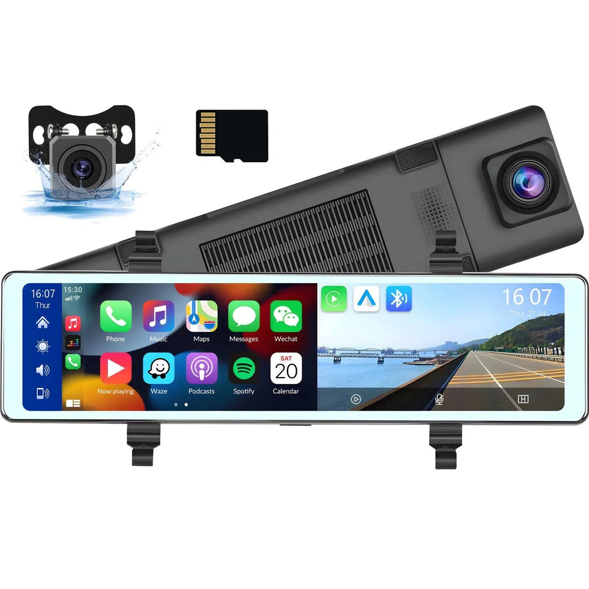 1080P Rear View Cameras,FM Front Control Mirror Recording with Assistance, Dual Auto,11.26" Cam Apple WDR,Loop Wireless Carplay&Android Transmitter,Night Voice Rear Mirror View Dash Vision,Parking and